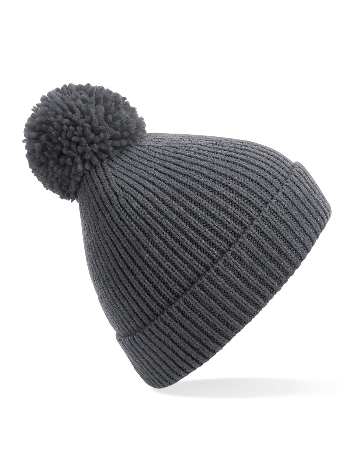 Engineered Knit Ribbed Pom Pom Beanie