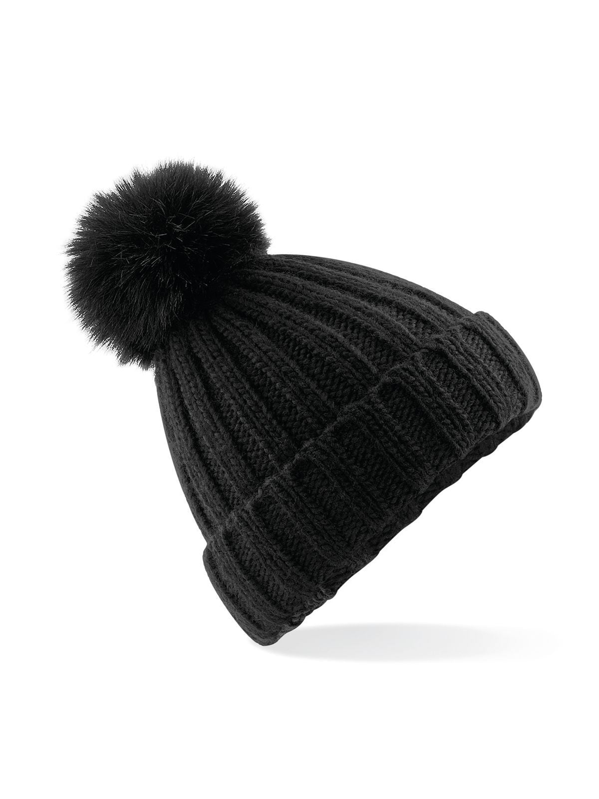 Verbier Fur Pop Pom Chunky Beanie
