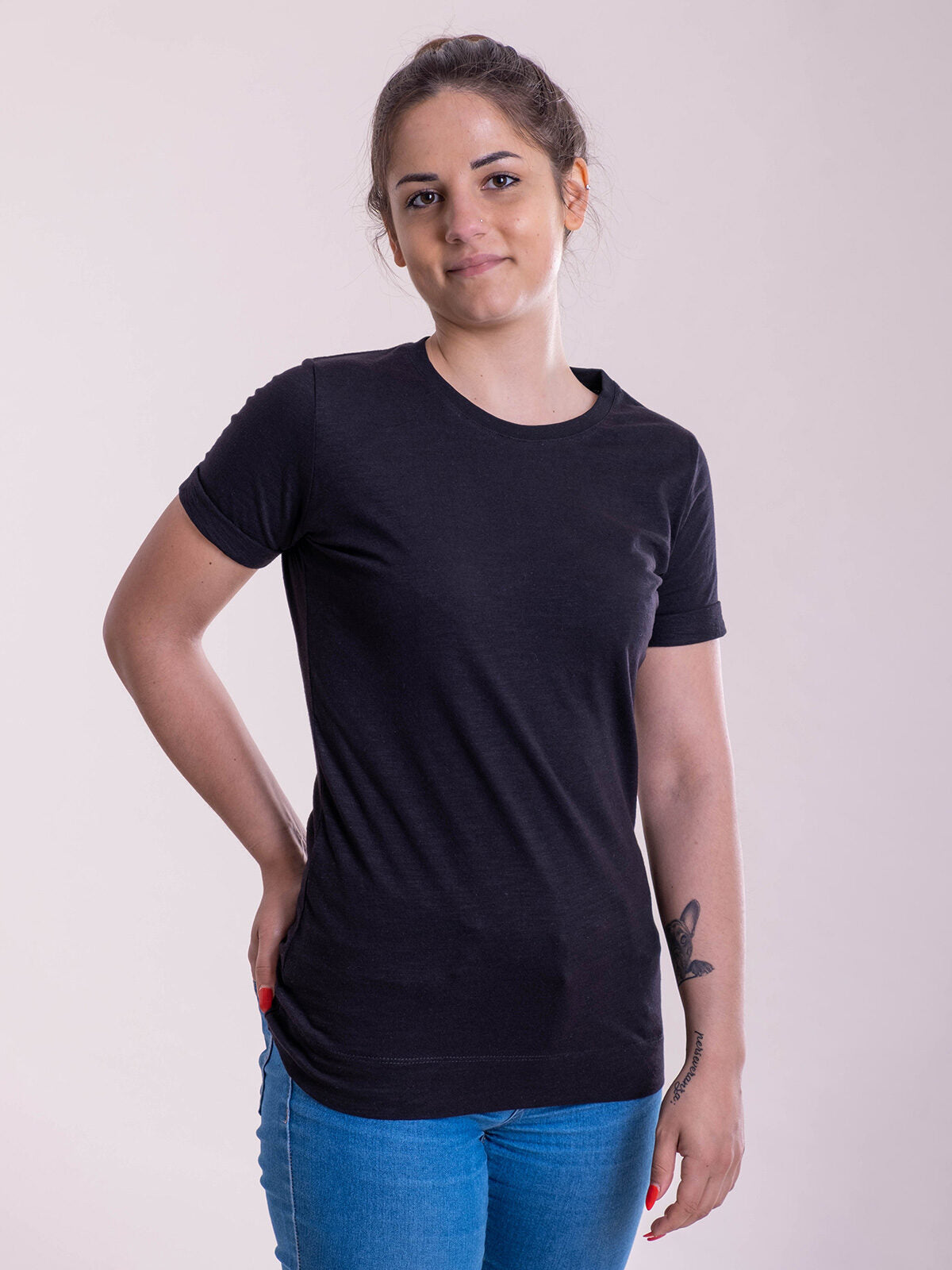 T-shirt donna slub con risvolto