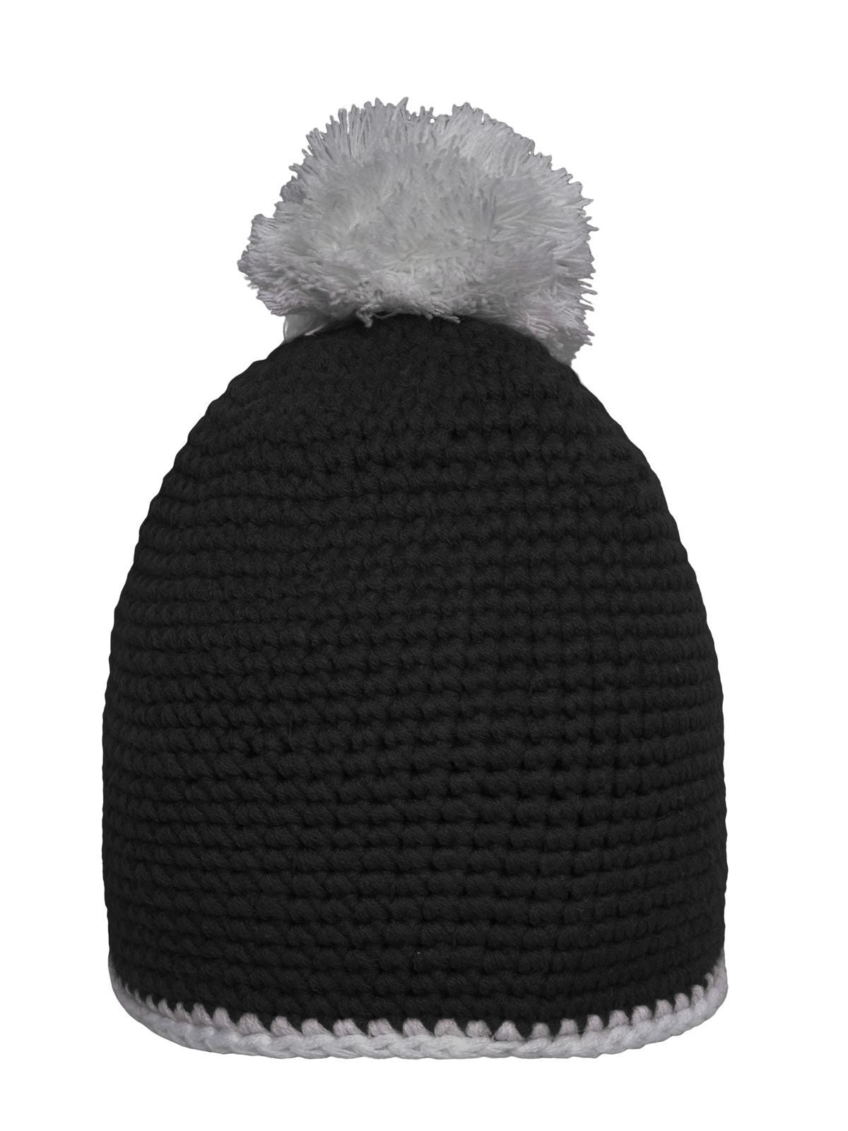 Pompon Hat with Contrast Stripe