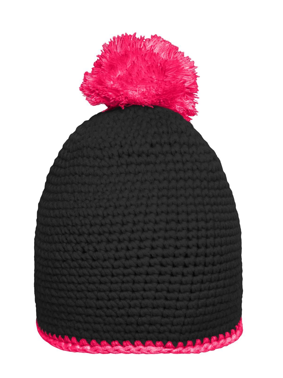 Pompon Hat with Contrast Stripe