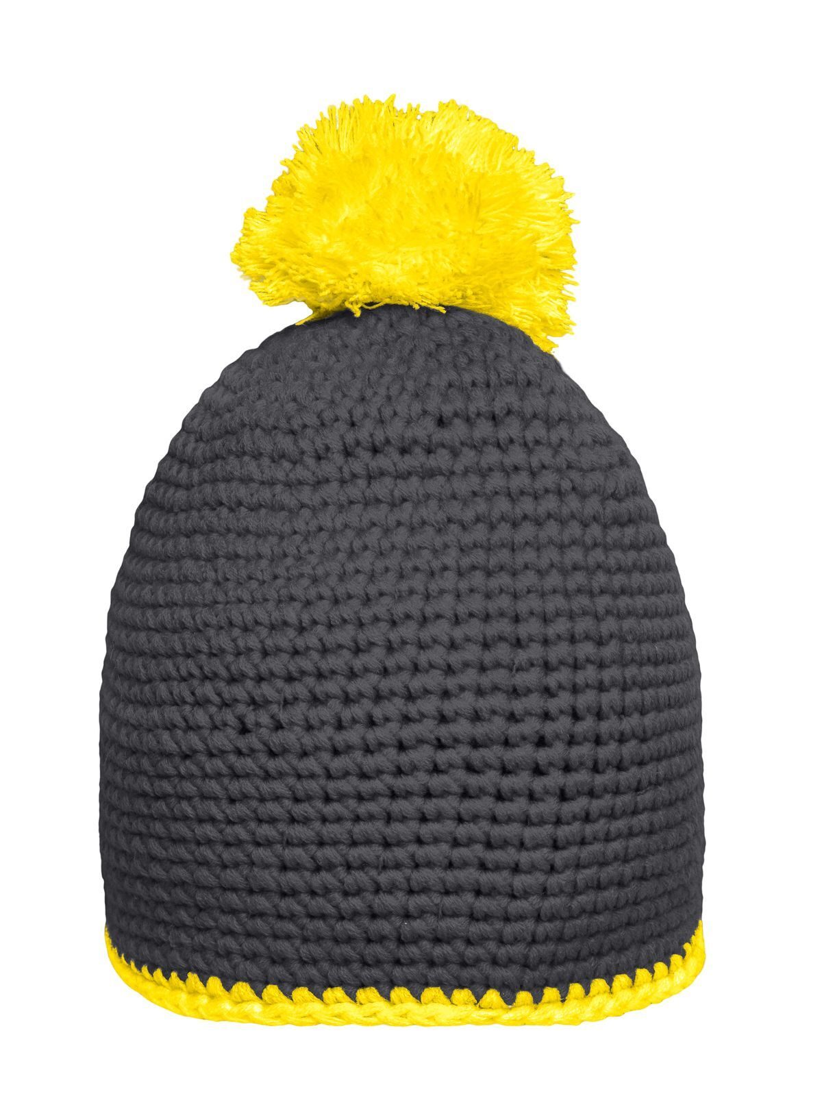 Pompon Hat with Contrast Stripe