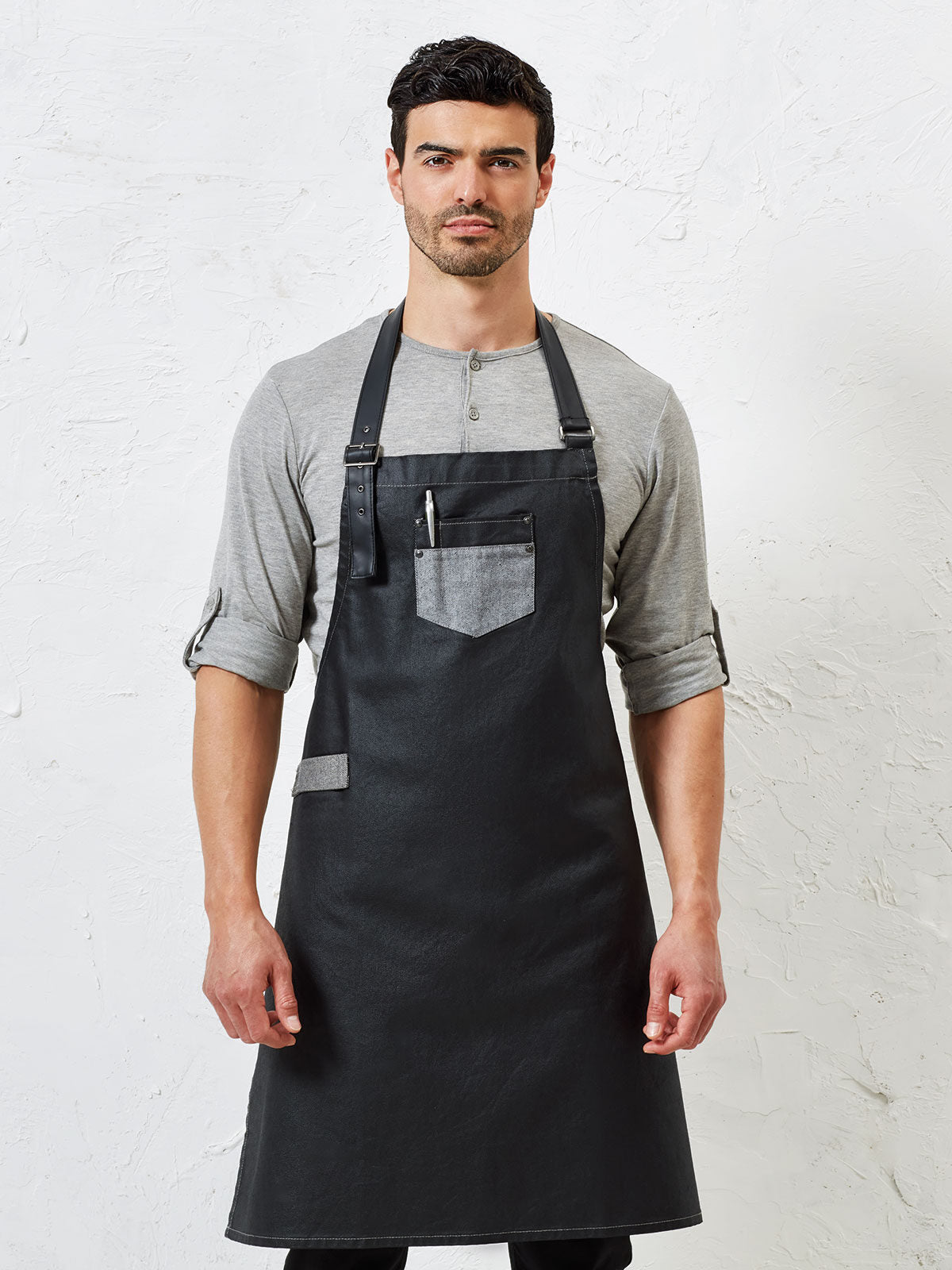 Division Waxed Look Denim With Faux Leather ather