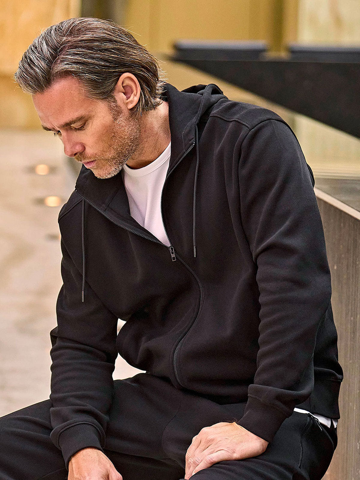 Ribbed Interlock Hooded Full Zip