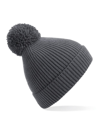 Engineered Knit Ribbed Pom Pom Beanie