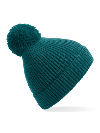 Engineered Knit Ribbed Pom Pom Beanie